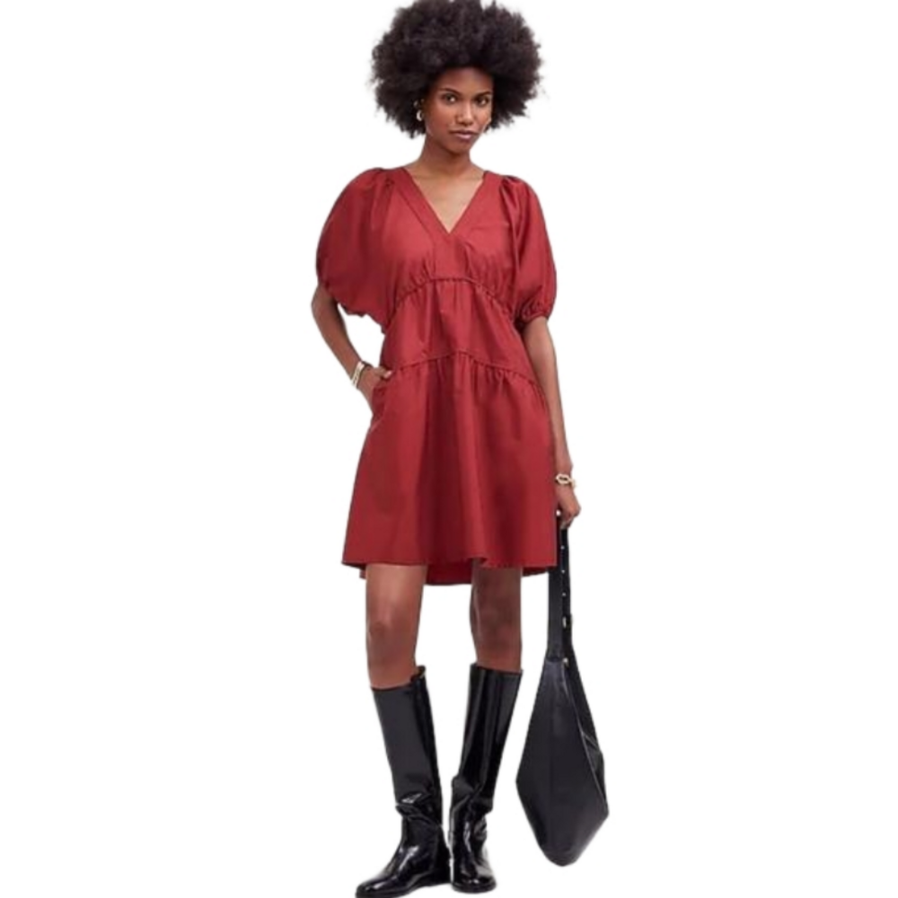 Madewell Puff Sleeve Mini Dress in Poplin NS222 Size Medium NWT